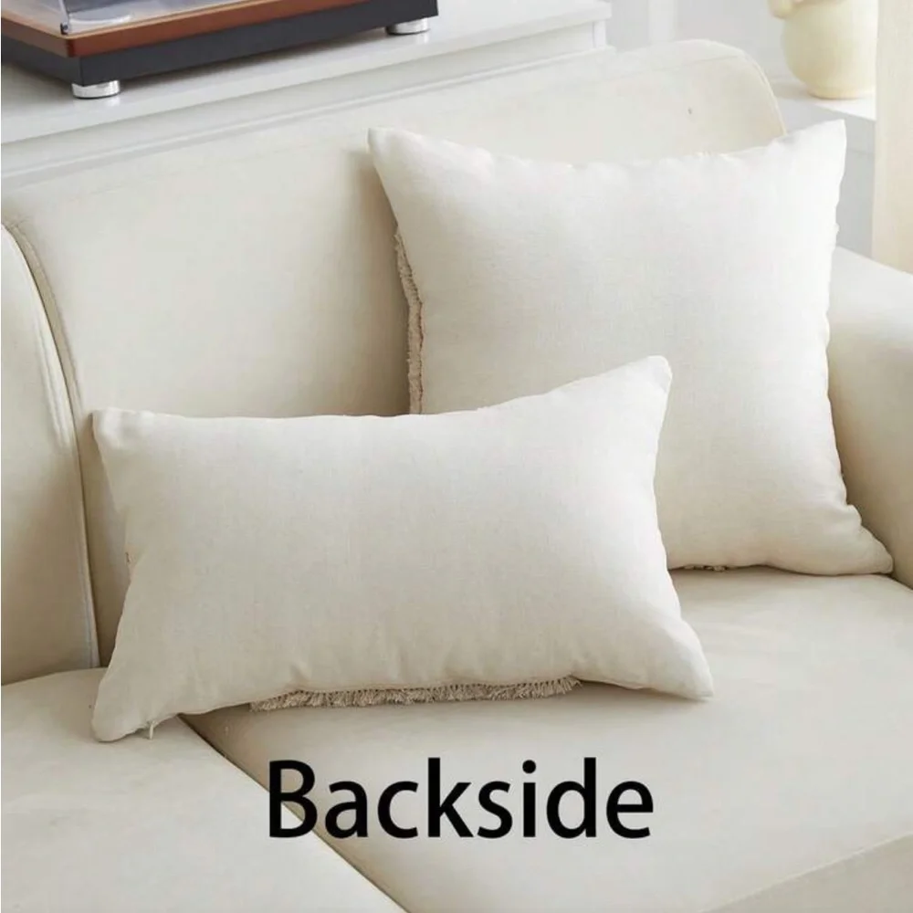 2-Piece Boho Textured Pillow Covers Set | Square + Lumbar | Neutral Decor